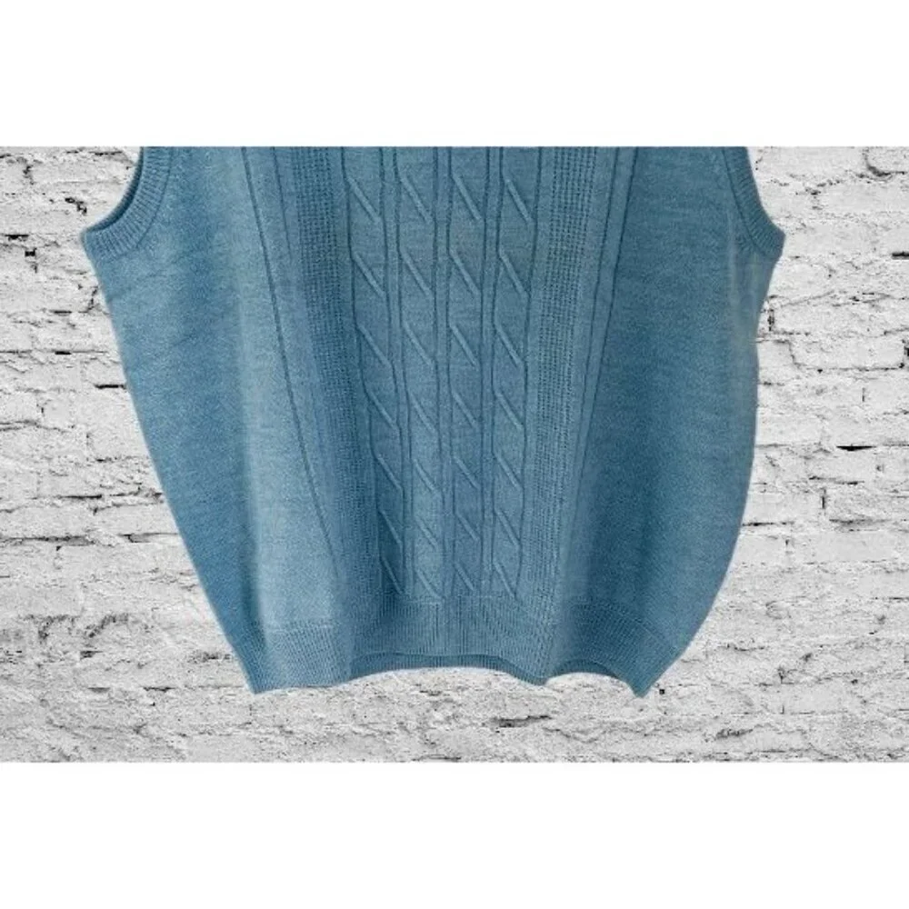 Carnoustie Blue Cable Knit Merino Wool Sleeveless Quarter-Zip Sweater Vest XL
